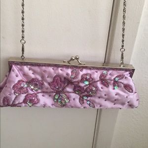 Evening clutch purse. Long chain strap